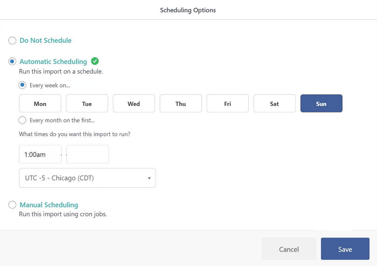 Automatic Scheduling Service Screen