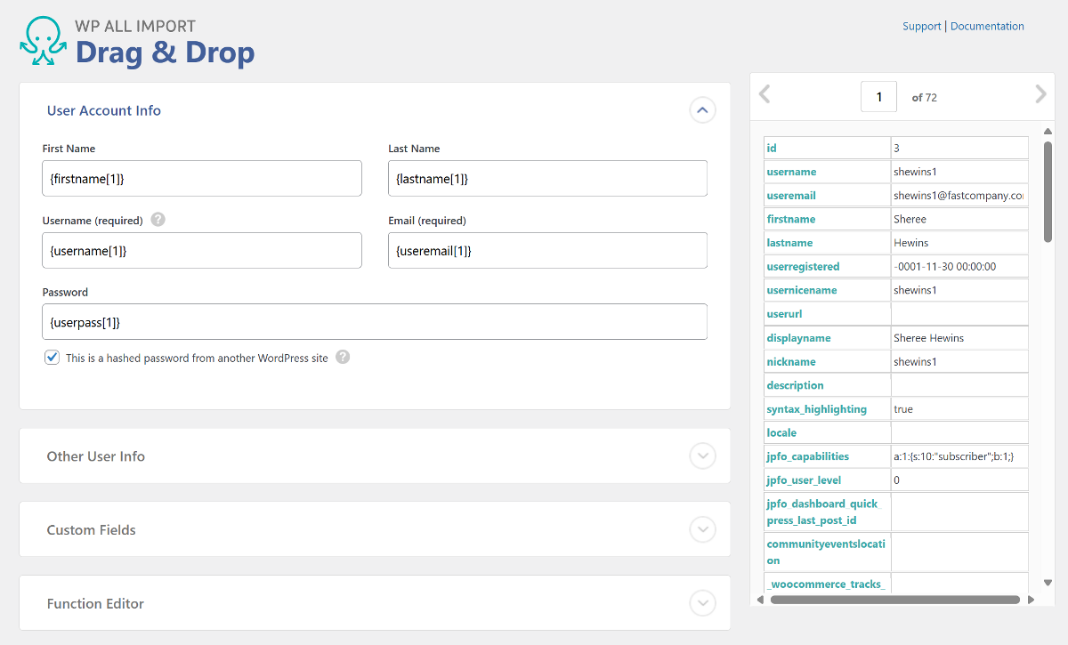 Map WordPress Users Data in WP All Import