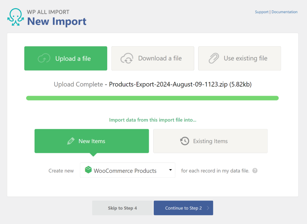 Upload WooCommerce product bundle file for migration