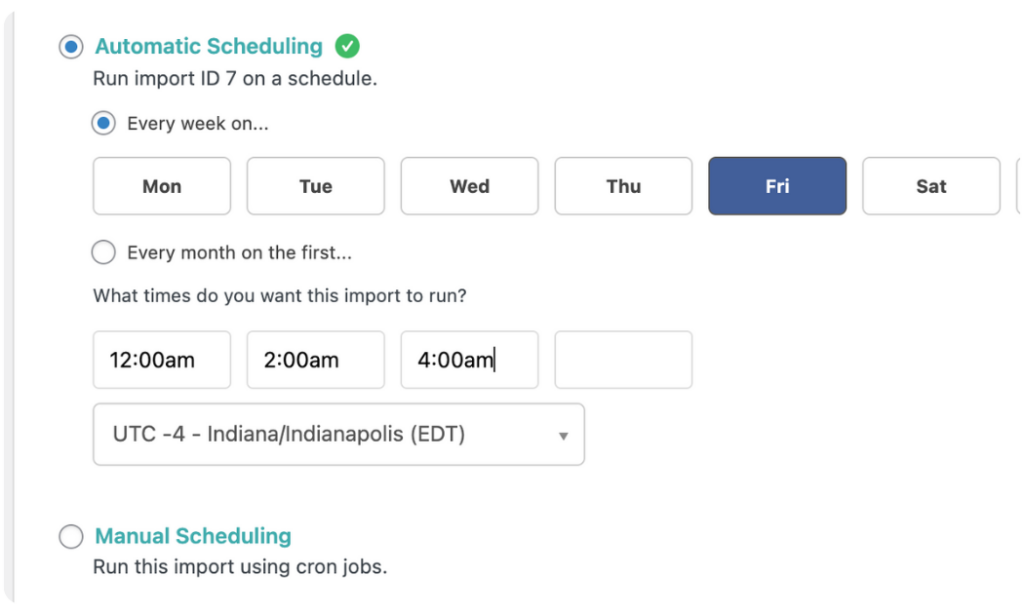 automatic scheduling feature in WP All Import