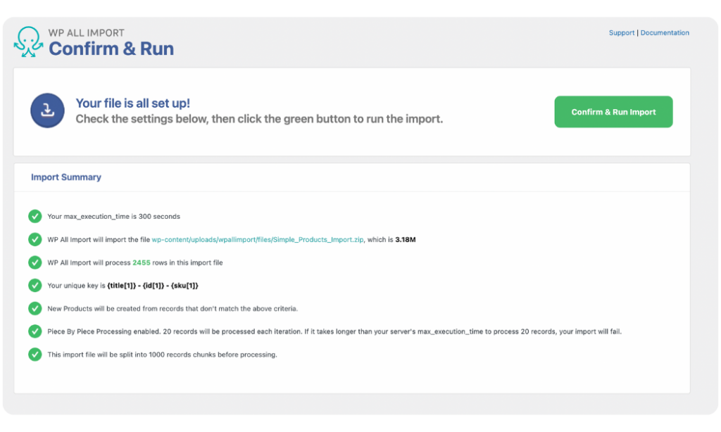 check the import settings before running the import