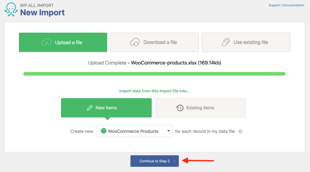 upload product excel file and select WooCommerce products as the import type