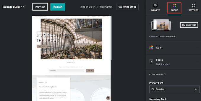 godaddy theme tab