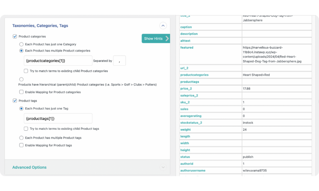 map product categories data