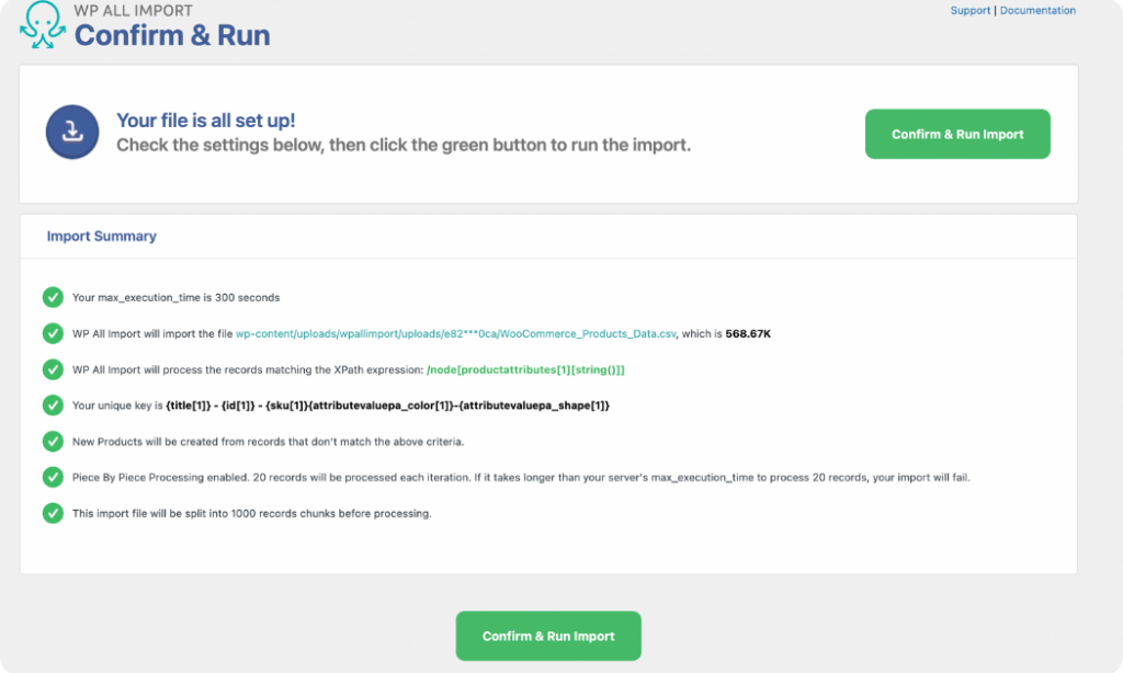 review product import settings in WP All Import